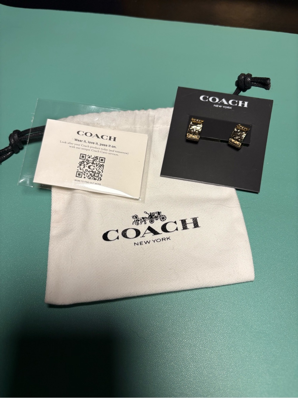 Coach Gold-Tone C Pattern Huggie Earrings